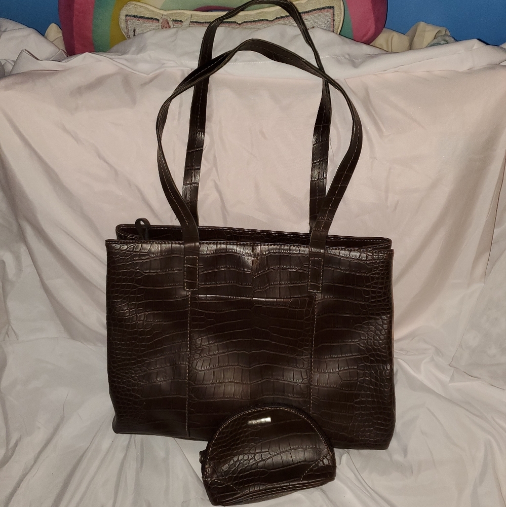 Nine West Croc Faux Leather Shoulder Bag and Matching Coin Purse